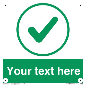 Custom green background, green tick in circle sign